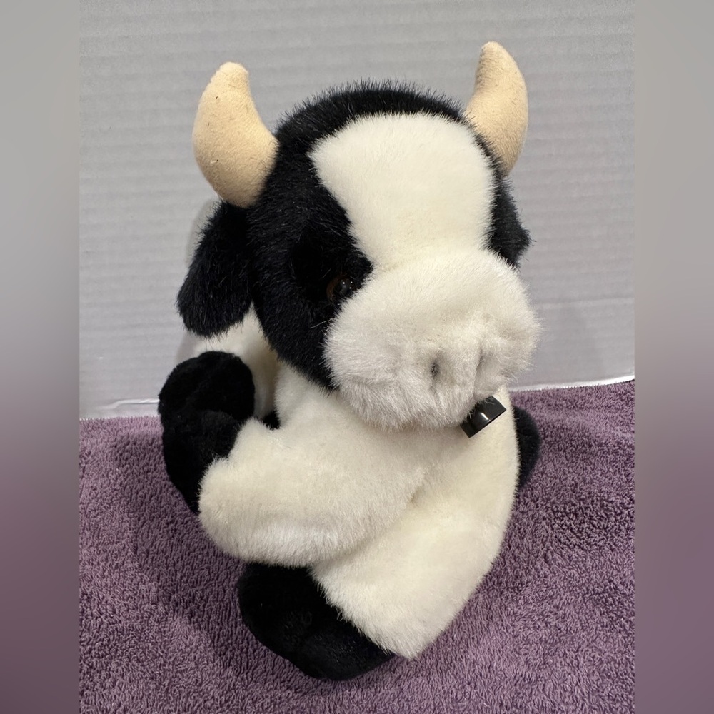 PBC International Vintage Black and White Cow Plush Hands Together Cow Bell